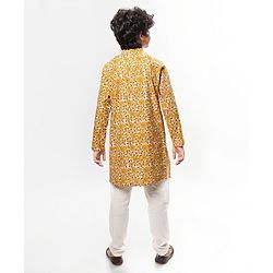 Pine Kids Cotton Woven Full Sleeves Kurta & Pyjama With Floral Print - White & Yellow