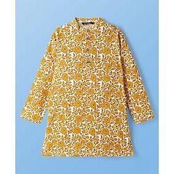 Pine Kids Cotton Woven Full Sleeves Kurta & Pyjama With Floral Print - White & Yellow