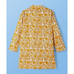 Pine Kids Cotton Woven Full Sleeves Kurta & Pyjama With Floral Print - White & Yellow