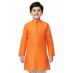 Pine Kids Cotton Woven Full Sleeves Solid Color Kurta - Orange
