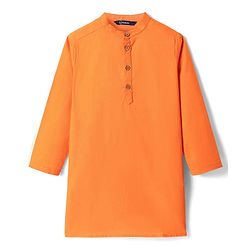 Pine Kids Cotton Woven Full Sleeves Solid Color Kurta - Orange