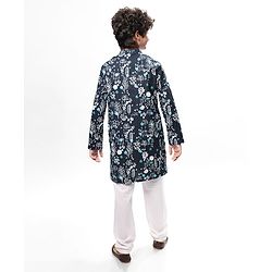 Pine Kids Cotton Woven Full Sleeves Printed Kurta Pyjama Set - Black & White