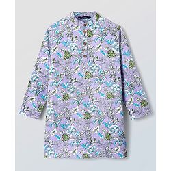 Pine Kids Cotton Woven Full Sleeves Kurta & Pyjama With Floral Print - Lilac