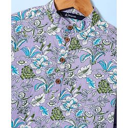 Pine Kids Cotton Woven Full Sleeves Kurta & Pyjama With Floral Print - Lilac