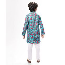 Pine Kids Cotton Woven Full Sleeves Kurta & Pyjama With Floral Print - Light Blue