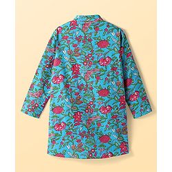 Pine Kids Cotton Woven Full Sleeves Kurta & Pyjama With Floral Print - Light Blue