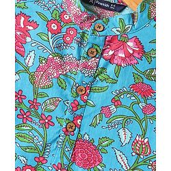 Pine Kids Cotton Woven Full Sleeves Kurta & Pyjama With Floral Print - Light Blue