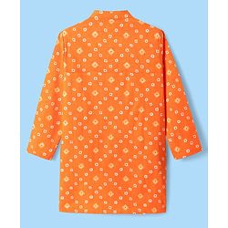 Pine Kids Cotton Woven Full Sleeves Kurta & Pyjama With Bandhani Print - Orange