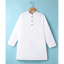 Pine Kids Cotton Woven Mandarin Collar Full Sleeves Solid Colour Kurta Pyjama Set - White