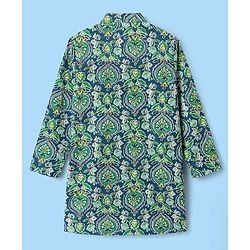Pine Kids Cotton Woven Full Sleeves Kurta With Floral Print - Dark Green