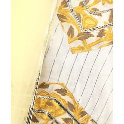 Pine Kids Cotton Woven Sleeveless Choli Lehenga Set & Dupatta With Floral Print & Lace Detailing - Mustard