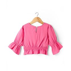 Pine Kids Poplin Woven Full Sleeves Solid Top & Lounge Pant Set - Dark Pink