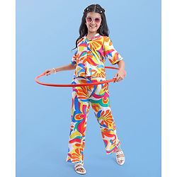 Pine Kids Single Jersey Knit Half Sleeves Co-ords Shirt & Pant Set with Floral Print - Orange