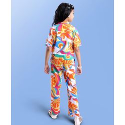 Pine Kids Single Jersey Knit Half Sleeves Co-ords Shirt & Pant Set with Floral Print - Orange