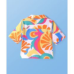 Pine Kids Single Jersey Knit Half Sleeves Co-ords Shirt & Pant Set with Floral Print - Orange