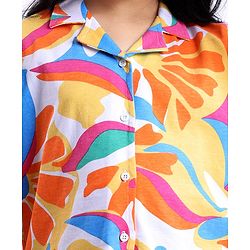Pine Kids Single Jersey Knit Half Sleeves Co-ords Shirt & Pant Set with Floral Print - Orange