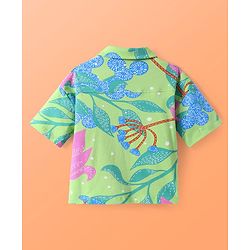 Pine Kids Single Jersey Knit Half Sleeves Shirt & Pant Co-Ords Set with Inner Tee & Floral Print - Light Green