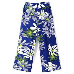 Pine Kids Single Jersey Knit Half Puffed Sleeves Co-ords Top & Pant Set with Floral Print - Navy Blue