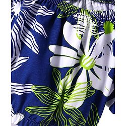 Pine Kids Single Jersey Knit Half Puffed Sleeves Co-ords Top & Pant Set with Floral Print - Navy Blue