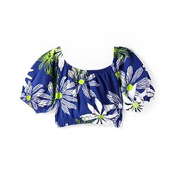 Pine Kids Single Jersey Knit Half Puffed Sleeves Co-ords Top & Pant Set with Floral Print - Navy Blue