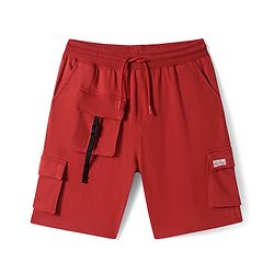 Pine Kids Looper Knit Knee Length Shorts with Text Print - Red