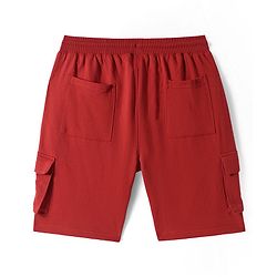 Pine Kids Looper Knit Knee Length Shorts with Text Print - Red