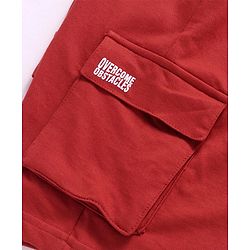 Pine Kids Looper Knit Knee Length Shorts with Text Print - Red