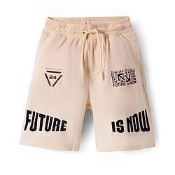 Pine Kids Looper Knit Knee Length Shorts with Text Print - Beige