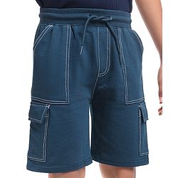 Pine Kids Looper Knit Knee Length Solid Shorts - Blue