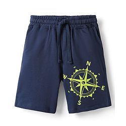 Pine Kids Looper Knit Above Knee Length Shorts With Compass Print - Navy Blue