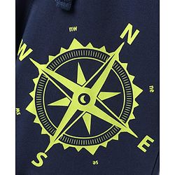 Pine Kids Looper Knit Above Knee Length Shorts With Compass Print - Navy Blue