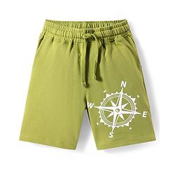 Pine Kids Looper Knit Above Knee Length Shorts With Compass Print - Olive Green