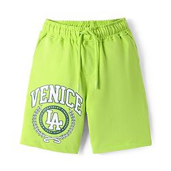 Pine Kids Looper Knit Above Knee Length Shorts With Text Print - Limegreen