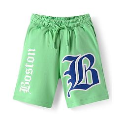 Pine Kids Looper Knit Above Knee Length Shorts with Boston Print - Light Green
