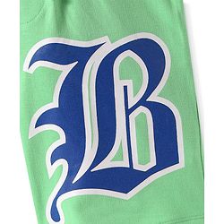 Pine Kids Looper Knit Above Knee Length Shorts with Boston Print - Light Green
