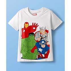 Pine Kids Marvel Single Jersey Knit Half Sleeves T-Shirt with Front & Back Avengers Graphics - White