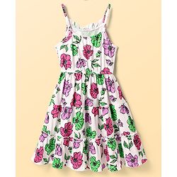 Pine Kids Cotton Knit Sleeveless Tiered Floral Printed Frock - White