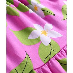 Pine Kids Cotton Knit Singlet Frock with Floral Print - Green