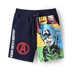 Pine Kids Marvel Terry Knit Knee Length Shorts with Avengers Graphics - Navy Blue