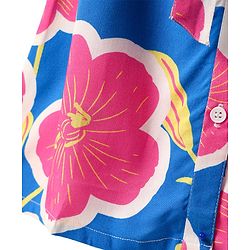 Pine Kids Woven Half Sleeves Frock & Belt With Floral Print - Blue & Pink