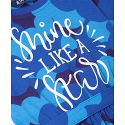 Pine Kids Cotton Knit Half Sleeves Frock with Shine Like a Star Text Print - Blue