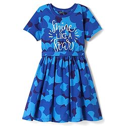 Pine Kids Cotton Knit Half Sleeves Frock with Shine Like a Star Text Print - Blue