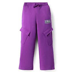 Pine Kids Knit Full Length Lounge Pant With Text Print & Cargo Pockets - Purple