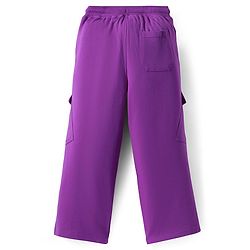 Pine Kids Knit Full Length Lounge Pant With Text Print & Cargo Pockets - Purple