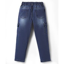Pine Kids Woven Full Length Washed Denim Jeans With Cargo Pockets - Navy Blue