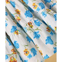 Pine Kids Cotton Woven Flutter Sleeves Frock with Floral Print - White & Light Blue