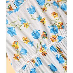 Pine Kids Cotton Woven Flutter Sleeves Frock with Floral Print - White & Light Blue