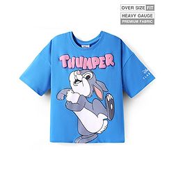 Pine Kids Disney Terry Knit Half Drop Shoulder Sleeves Oversized T-Shirt with Thumper Puff Graphics - Blue