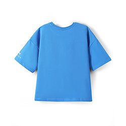 Pine Kids Disney Terry Knit Half Drop Shoulder Sleeves Oversized T-Shirt with Thumper Puff Graphics - Blue