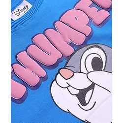 Pine Kids Disney Terry Knit Half Drop Shoulder Sleeves Oversized T-Shirt with Thumper Puff Graphics - Blue